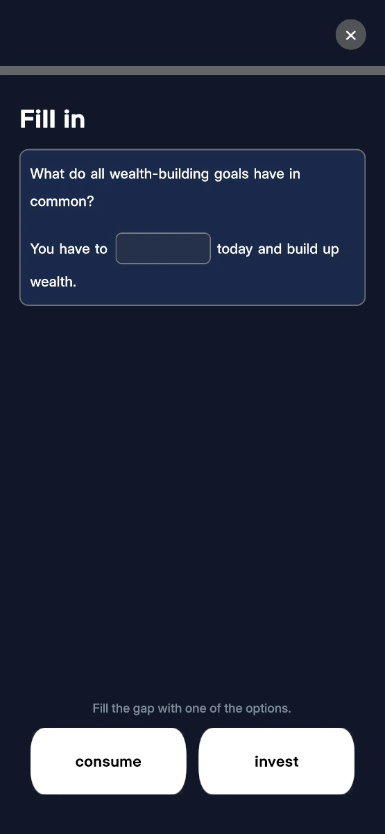 Waddlu app: a Fill in exercise with a gap in the sentence