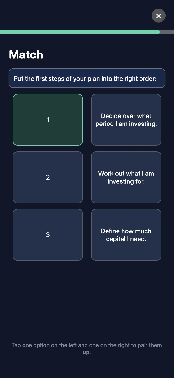 Waddlu app: a Match exercise pairing steps with their order